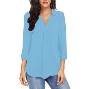 women v neck loose shirt plus size solid color summer top