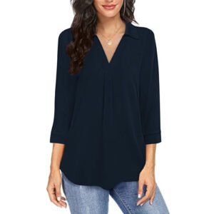 women v neck loose shirt plus size solid color summer top