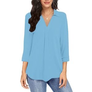 women v neck loose shirt plus size solid color summer top