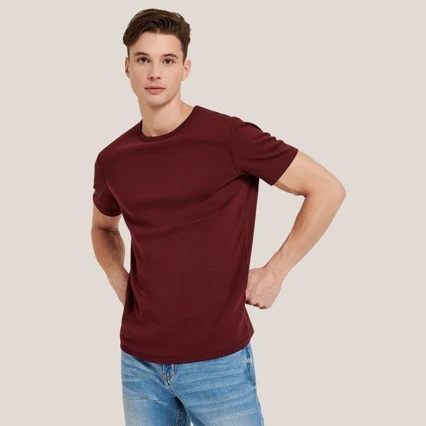 Men's Maroon Cotton Jersey T-Shirt - Image 3