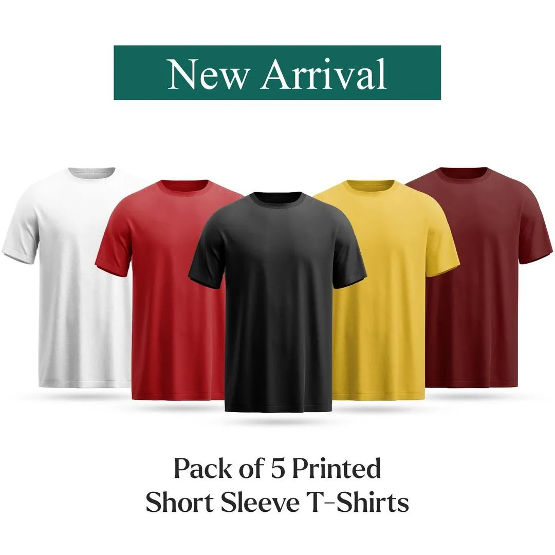 5 Pcs Men's Polyester Plain T-Shirts Multicolor Round Neck - Image 2