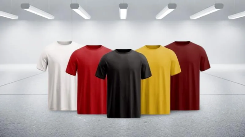 5 Pcs Men's Polyester Plain T-Shirts Multicolor Round Neck - Image 3